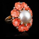 Diamond, Coral & pearl ring