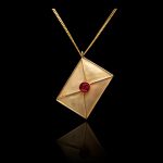 Red enamel gold envelope pendant