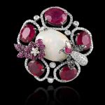 Ruby, fire opal & diamond ring