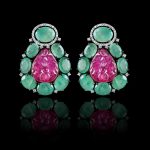 Carved ruby, emerald & diamond earring