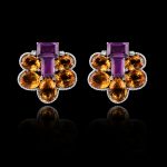 diamond,amethyst & yellow citrine earring