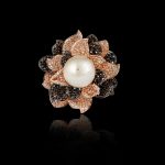 Fresh water pearl, black & champagne diamonds