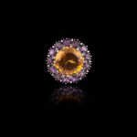 Yellow citrine, amethyst & diamond ring