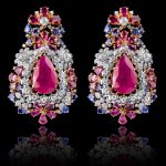 Diamond,Ruby Tanzanite & Pink Tourmaline Earring