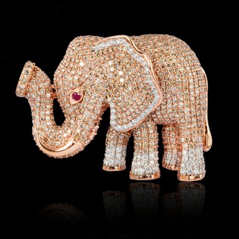 Champagne Diamond Elephant Brooch