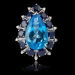 Swizz blue topaz, diamonds & blue sapphire ring