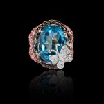 Swizz blue topaz, pink sapphire, black & white diamond ring