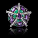 Diamond, amethyst, tanzanite & emerald ring