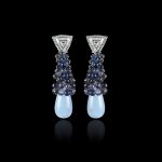 Diamond, iolite & chalcedony earring