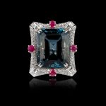 London blue topaz, diamond & ruby ring