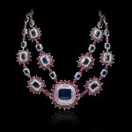 Blue sapphire, ruby & diamond necklace