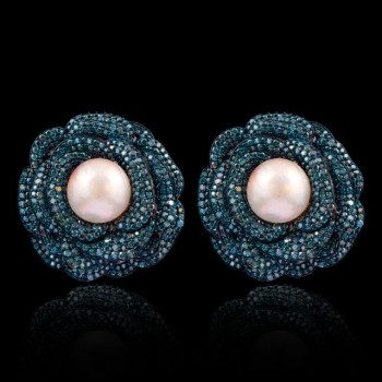 Blue Diamond Rose Studs