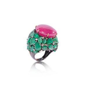 Ruby Emerald Dome Ring