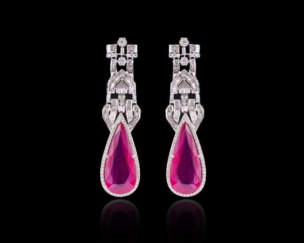 Diamond Ruby Drop Earrings